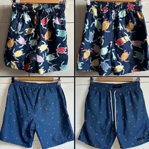 Tropical Sea Turtle Flamingo Print Swim Board Shorts Swimsuit Trunks Small S